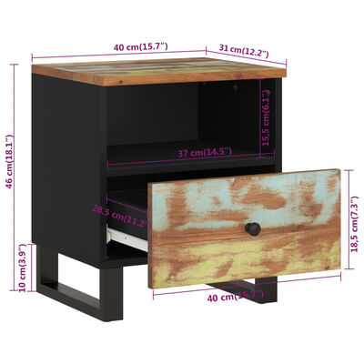 vidaXL Mesa de cabeceira madeira recuperada maciça/madeira processada