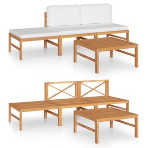 vidaXL 4 pcs conj. lounge jardim c/ almofadões cor creme teca maciça