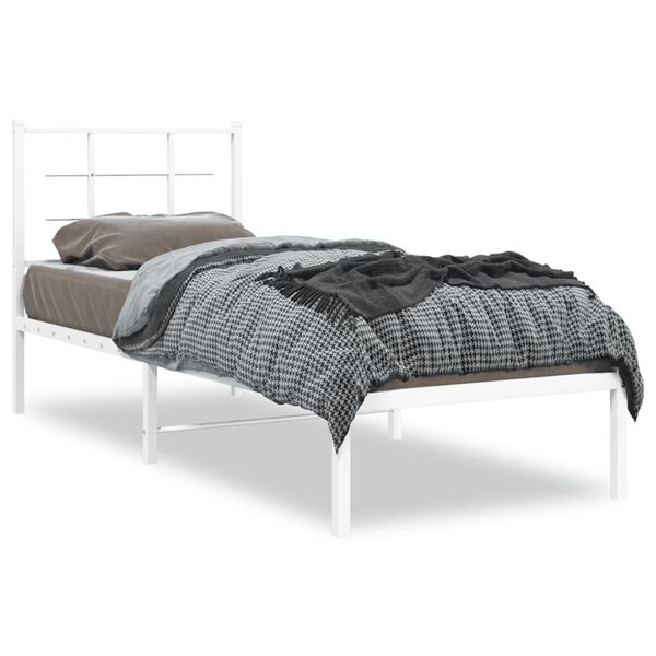 vidaXL Estrutura de cama sem colch&atilde;o com cabeceira 75x190 cm branco
