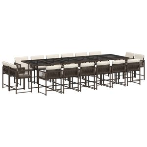 vidaXL 17 pcs conjunto jantar p/ jardim c/ almofad&otilde;es vime PE castanho