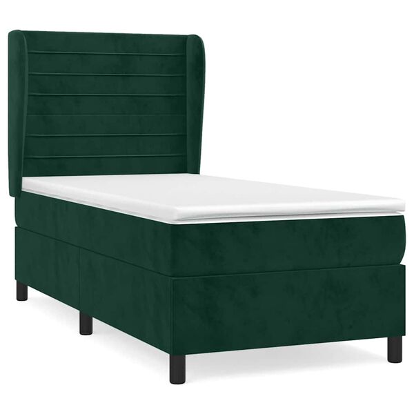 vidaXL Cama com molas/colch&atilde;o 90x190 cm veludo verde-escuro