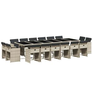 vidaXL 17 pcs conj. jantar jardim c/ almofad&otilde;es vime PE cinzento-claro