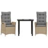 vidaXL 3 pcs conjunto de jantar p/ jardim com almofad&otilde;es vime PE bege