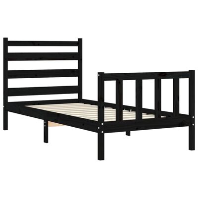vidaXL Estrutura cama de solteiro c/ cabeceira madeira maciça preto