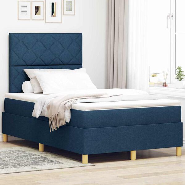 vidaXL Cama Box com colch&atilde;o com cabeceira Azul 120 x 200 cm tecido