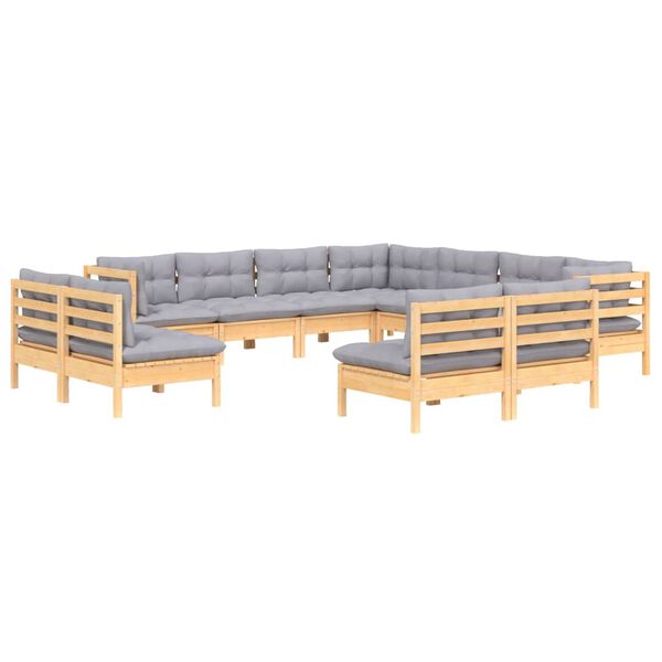 vidaXL 11pcs conjunto lounge de jardim + almofad&otilde;es cinza pinho maci&ccedil;o