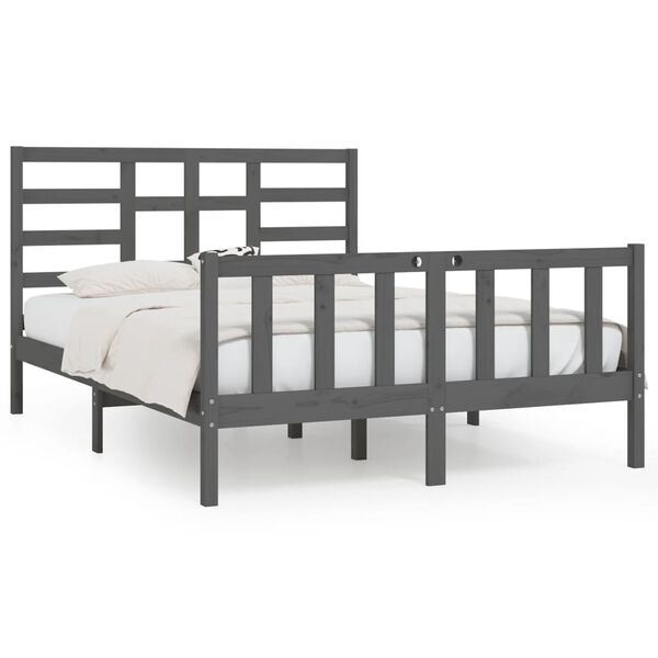 vidaXL Estrutura de cama king 150x200 cm madeira maci&ccedil;a cinza