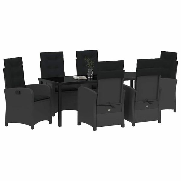 vidaXL Conjunto de Jantar para Jardim com almofada 7 pcs Preto vime PE