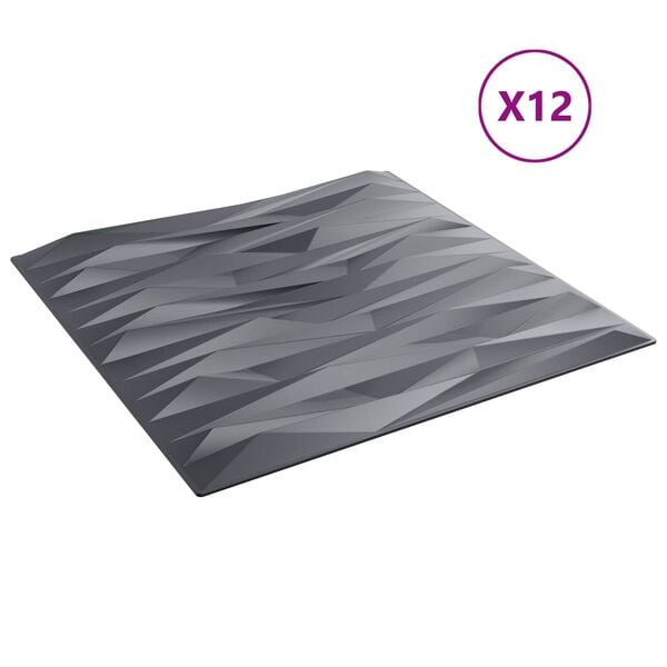 vidaXL Pain&eacute;is de parede 12 pcs Cinza Pedregoso 50 x 50 cm Espuma XPS
