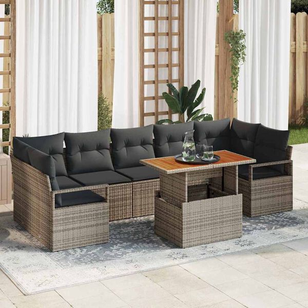 vidaXL Conjunto de Sof&aacute; de Jardim com almofada 8 pcs Cinza e Marrom
