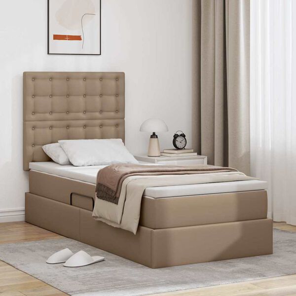 vidaXL Cama com Armazenamento Cappuccino 90 x 190 cm Couro Sint&eacute;tico