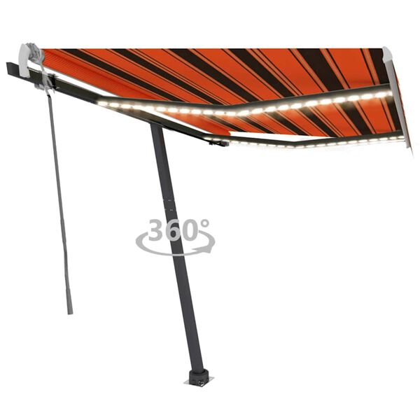 vidaXL Toldo retr&aacute;til manual com LED 300x250 cm laranja e castanho