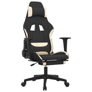 vidaxL Cadeira de gaming com apoio de p&eacute;s tecido preto e creme
