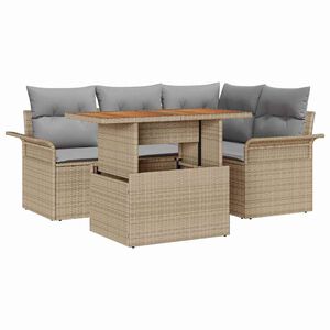 vidaXL Conjunto de Sof&aacute; de Jardim 5 unid. Bege Rattan Sint&eacute;tico