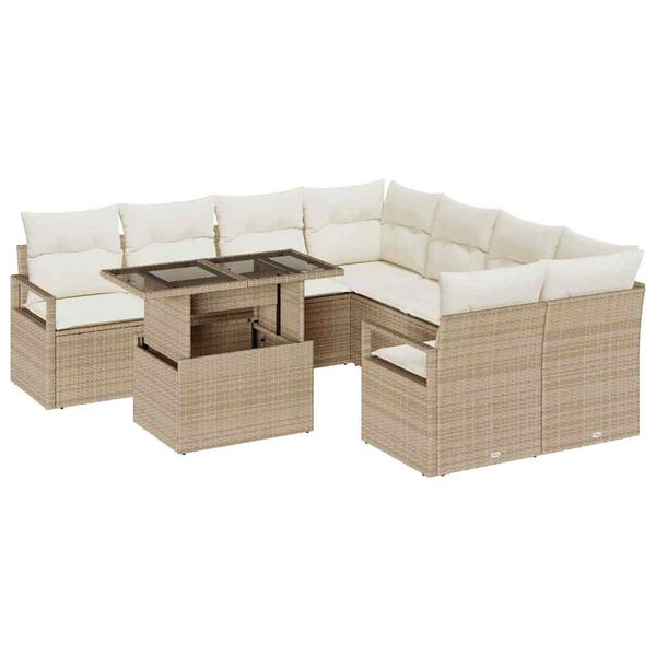 vidaXL Conjunto de Sofá de Jardim 9 pcs Bege Rattan Sintético