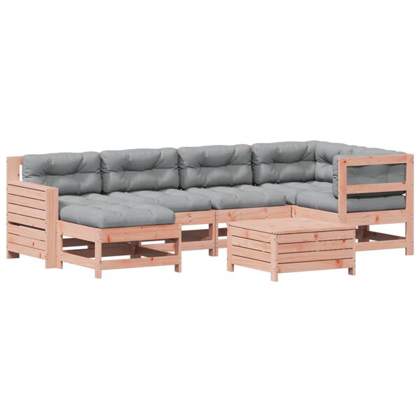 vidaXL 7 pcs conj. lounge jardim com almofad&otilde;es madeira douglas maci&ccedil;a