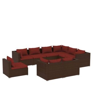 vidaXL 9 pcs conjunto lounge de jardim c/ almofad&otilde;es vime PE castanho