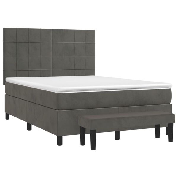 vidaXL Cama com molas/colch&atilde;o 140x190 cm veludo cinzento-escuro