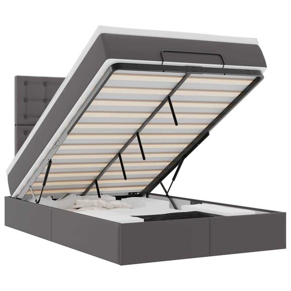 vidaXL Estrutura de cama otomana com colch&atilde;o cinza Couro falso