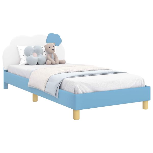 vidaXL Estrutura de Cama Infantil com Cabeceira Azul 90 x 200 cm PU