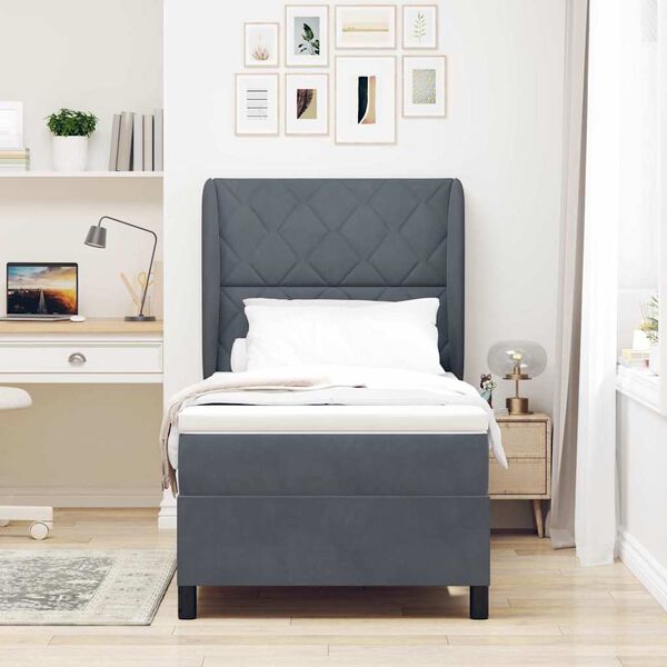 vidaXL Cama Box com colch&atilde;o Cinza Escuro 200 x 100 cm Veludo
