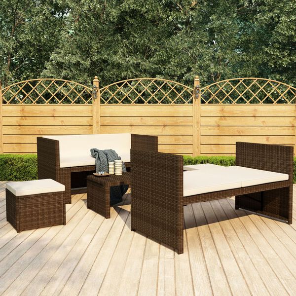 vidaXL 5 pcs conjunto lounge jardim c/ almofad&otilde;es vime PE castanho