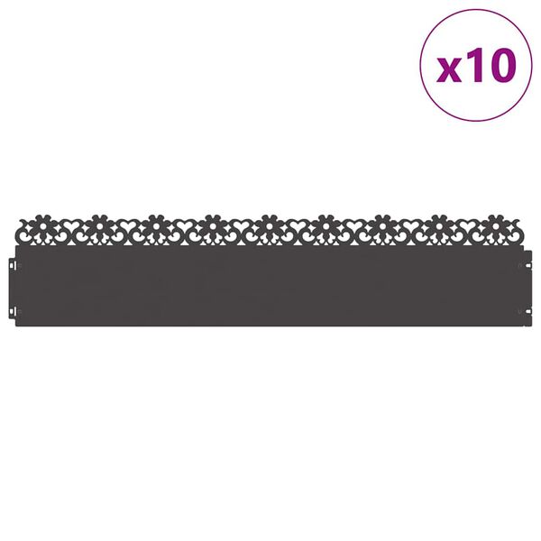 vidaXL Delimitadores de relvado 10 pcs Preto 103 x 0,05 x 22 cm Aço
