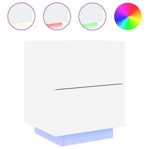 vidaXL Mesa de cabeceira com luzes LED derivados de madeira branco