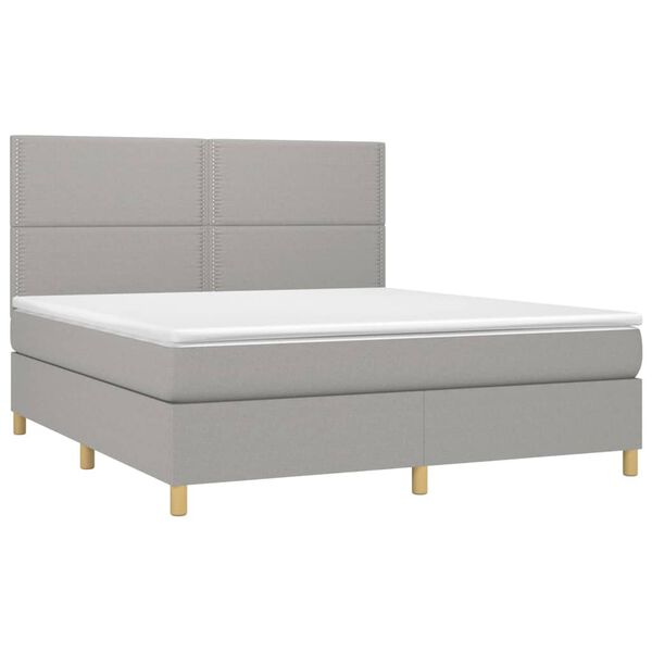 vidaXL Cama box spring c/ colch&atilde;o e LED 180x200 cm tecido cinza-claro