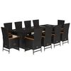 vidaXL 11 pcs conjunto de jantar p/ jardim c/ almofad&otilde;es vime PE preto