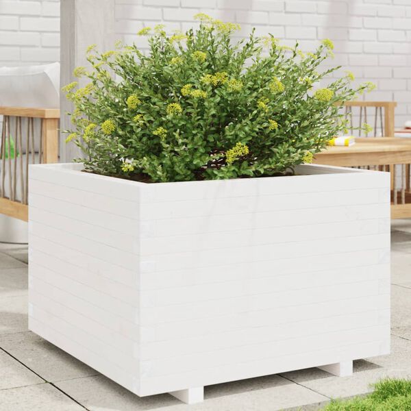 vidaXL Vaso de jardim 70x70x49,5 cm madeira de pinho maci&ccedil;a branco