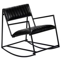 vidaXL Cadeira de baloiço em couro genuíno preto