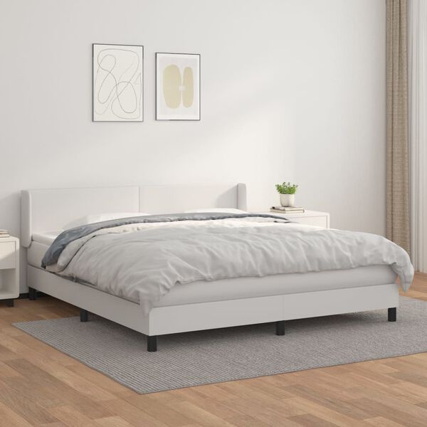 vidaXL Cama com molas/colch&atilde;o 160x200 cm couro artificial branco