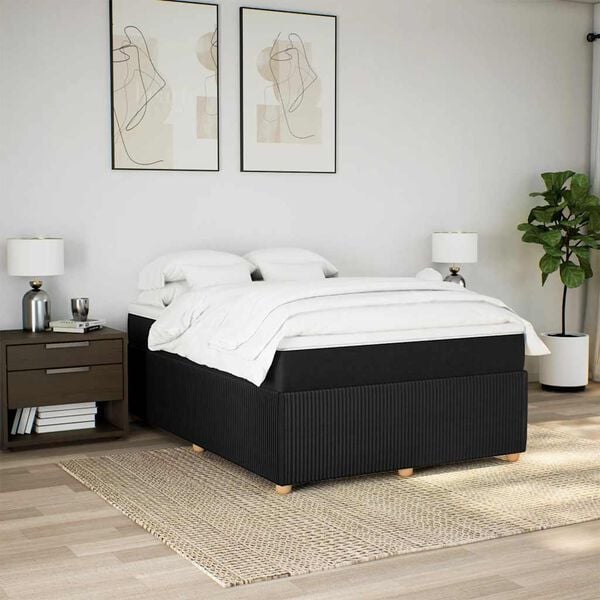 vidaXL Cama com molas/colch&atilde;o 140x200 cm tecido preto