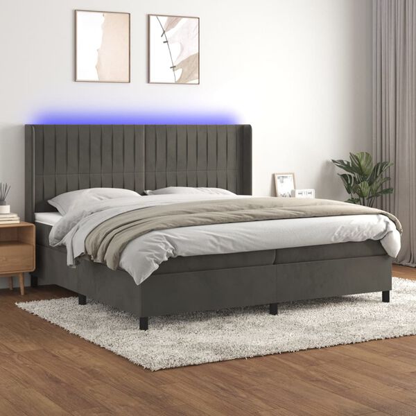 vidaXL Cama box spring c/ colch&atilde;o/LED 200x200cm veludo cinzento-escuro