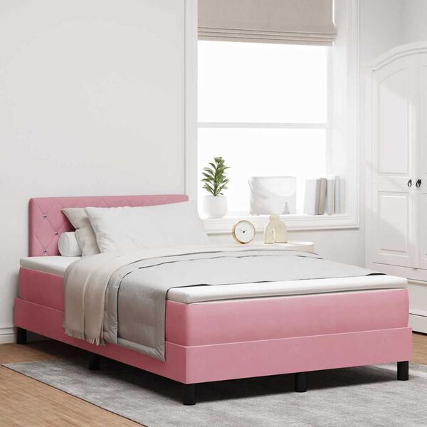 vidaXL Cama Box Spring LED com colch&atilde;o Rosa 120 x 200 cm Veludo