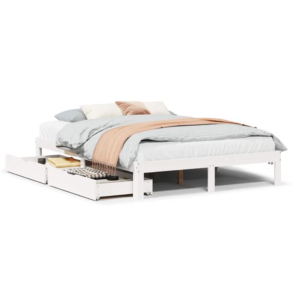 vidaXL Estrutura de cama c/ gavetas 150x200 cm pinho maciço branco