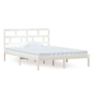 vidaXL Estrutura de cama 140x200 cm madeira de pinho maci&ccedil;a branco