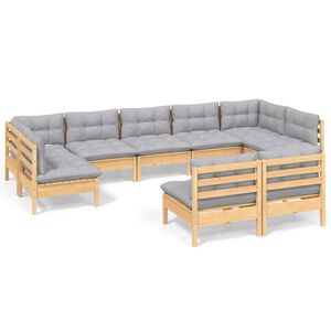 vidaXL 9 pcs conjunto lounge de jardim + almofad&otilde;es cinza pinho maci&ccedil;o
