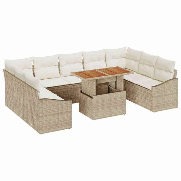 vidaXL Conjunto de Jantar para Jardim com almofada 10 pcs Bege e Creme