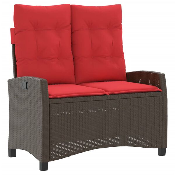 vidaXL Banco de jardim reclin&aacute;vel com almofad&otilde;es vime PE castanho