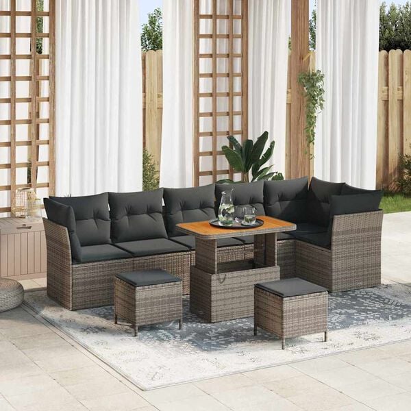 vidaXL Conjunto de Sof&aacute; de Jardim com almofada 9 pcs Cinzeto