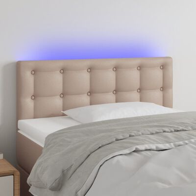 vidaXL Cabeceira cama c/ LED couro artificial 90x5x78/88 cm cappuccino