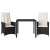 vidaXL 3 pcs conjunto de bistr&ocirc; com almofad&otilde;es vime PE preto