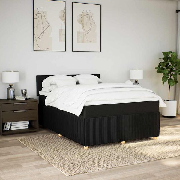 vidaXL Cama com molas/colch&atilde;o 140x190 cm tecido preto