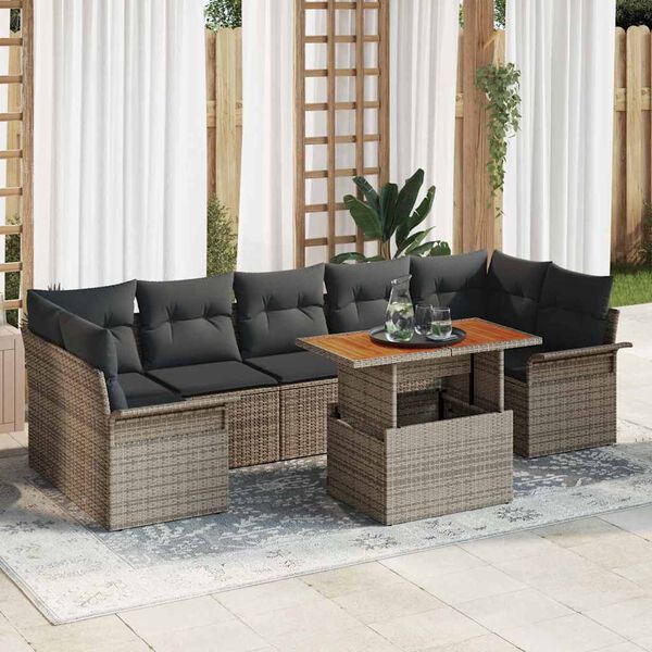 vidaXL Conjunto de Sofá de Jardim 8 pcs Cinzeto Rattan Sintético
