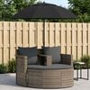 vidaXL Sof&aacute; jardim 2 lugares vime PE cinzento almofad&otilde;es e guarda-sol
