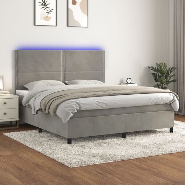 vidaXL Cama box spring c/ colch&atilde;o/LED 160x200 cm veludo cinzento-claro