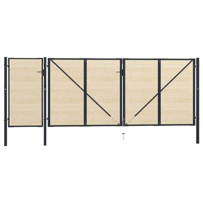 vidaXL Portão de vedação aço e madeira de abeto 513x225 cm