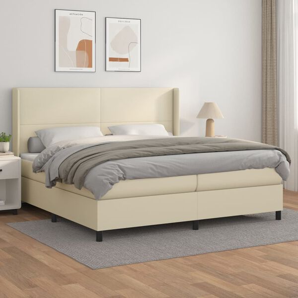 vidaXL Cama com molas/colch&atilde;o 200x200 cm couro artificial cor creme